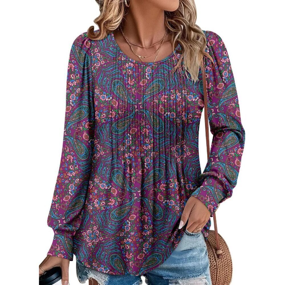 Women’s Long Sleeve Tunic Shirt Casual Dressy Fall Top Small to 3XL